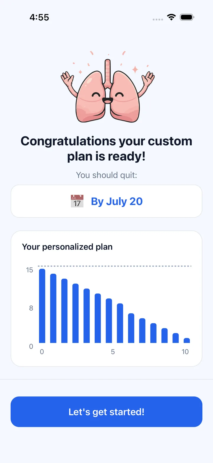 Smoke Count personalized quit plan results screen